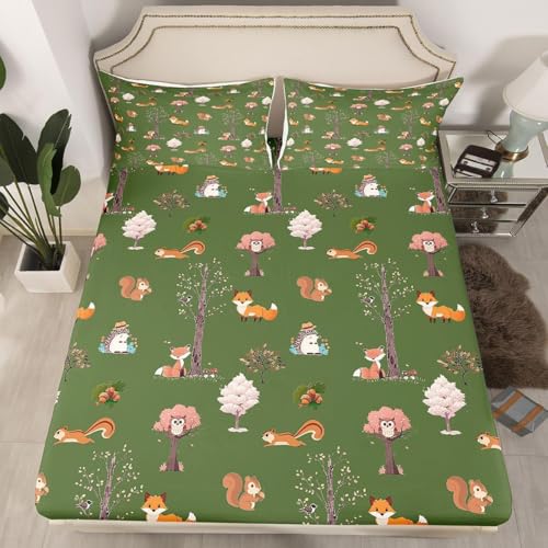 Latwerio Sábana Bajera 105x200 Infantil Ardilla 3D Impresión Sabanas, Zorro de Microfibra Suave y Cómoda Funda de Colchón Sábana con Elástico y Bolsillo Profundo 30 cm, Sabanas Cama 105, T885