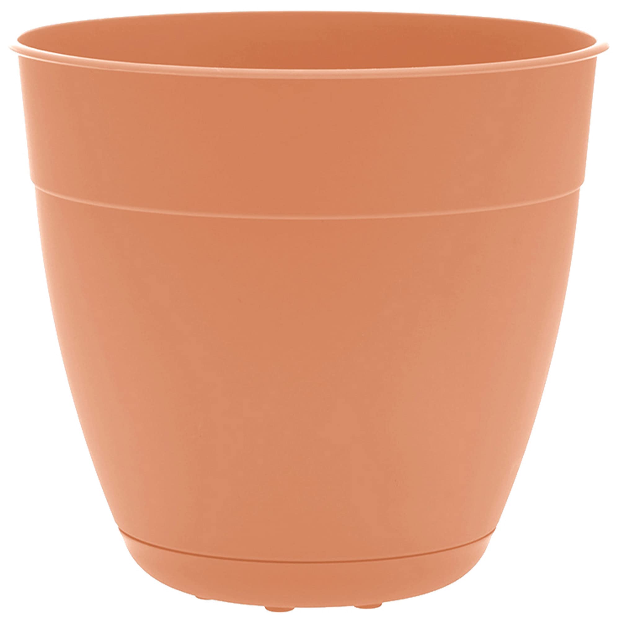 Bloem Dayton Planter with Saucer: 12" - Coral - 100% Recycled Plastic Pot, Removable Saucer, Elevated Feet, for Indoor and Outdoor Use, Gardening, 3 Gallon Capacity