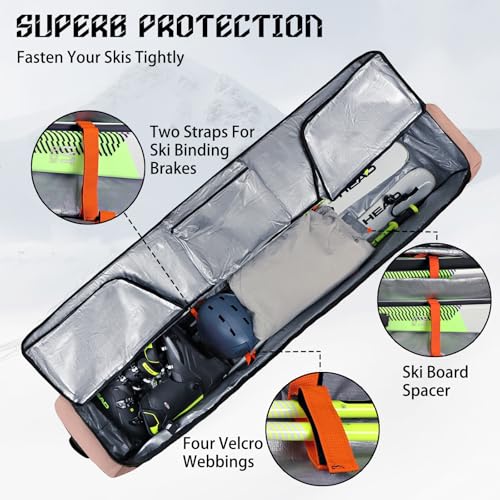 Goloni Ski Bag with Wheels,Padded Snowboard Bag for Air Travel,600D Waterproof Fabric,Foldable Snow Bag Fits 2 Pairs Skis Up to 175/190cm by Goloni - Image 3