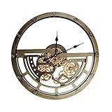 WOERD Orologio girevole con ingranaggi grandi, vintage, stile retrò, XXL, in acciaio inox, con numeri romani classici, grande per soggiorno, diametro 65 cm