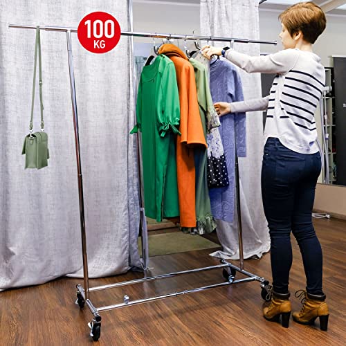 Tatkraft Drogo Heavy Duty Clothes Rack On Wheels, 220Lb Load, Adjustable Garment Rack Length 4-6Ft, Height 4,7-5,5Ft, Easy To Assemble, Chromed Steel #TOP2