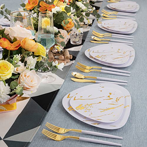Liyh 60Pcs Gold Plastic Plates Easter Plates White And Gold Plastic Plates Premium Plastic Party Plates With Marble Design Include 30 Dinner Plates & 30 Dessert Plates Suit For Parties, Graduation #TOP4