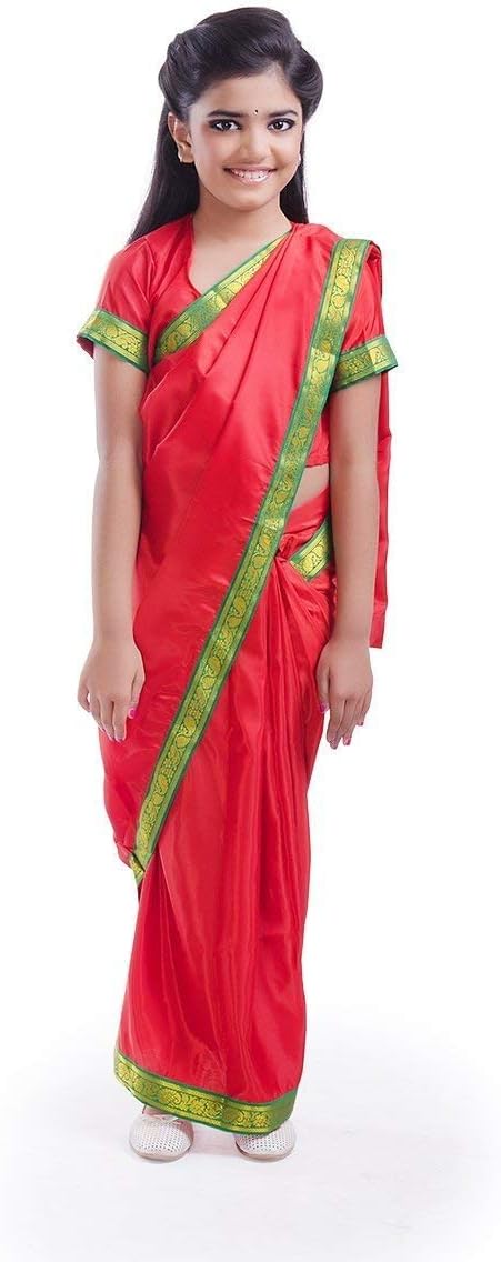 Fancydresswale School Teacher Dress for Kids (Pre-Stitched Red Saree)