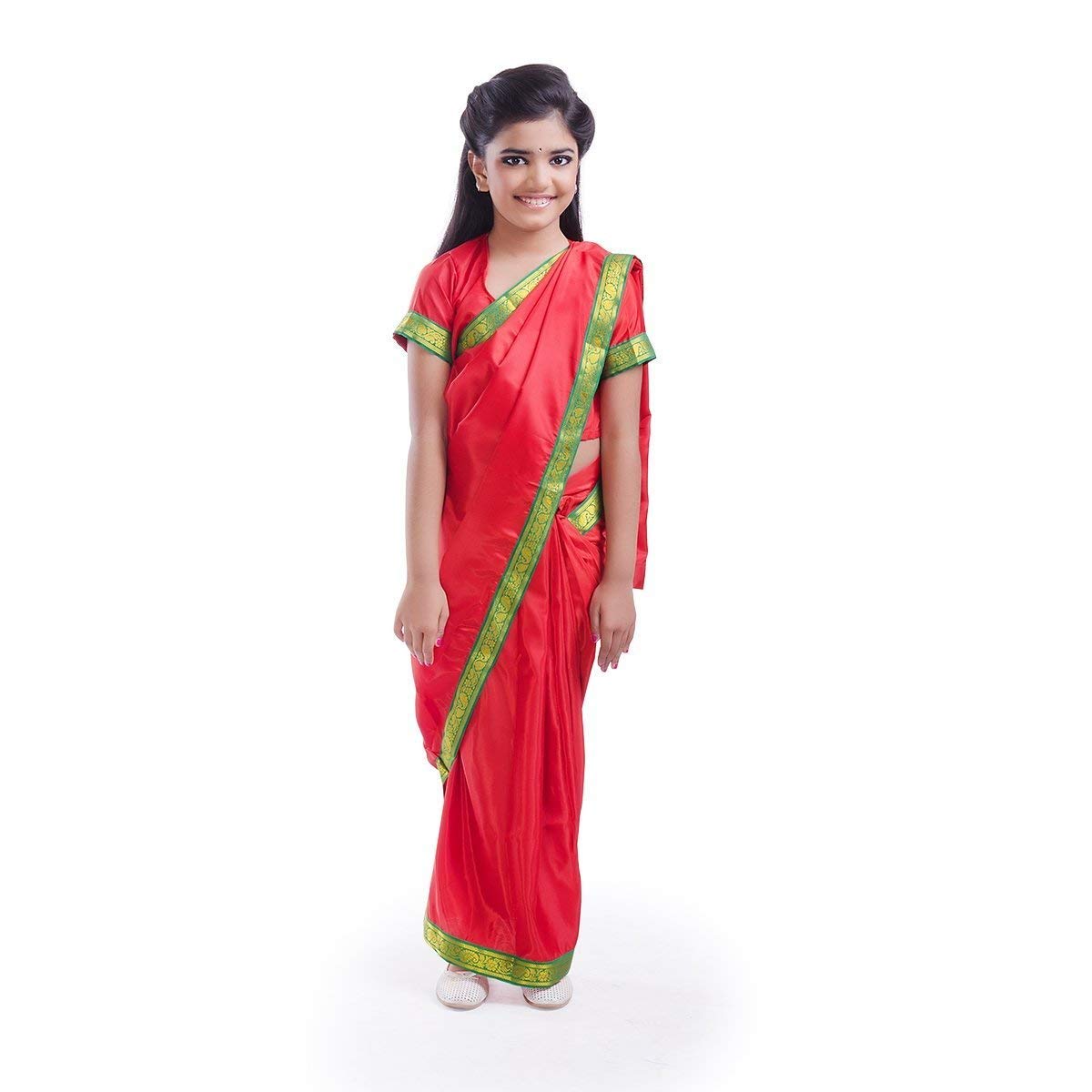 Fancydresswale School Teacher Dress for Kids (Pre-Stitched Red Saree)