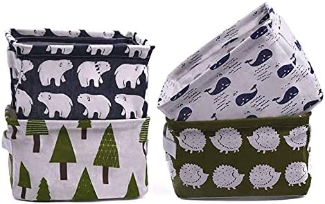 ZEACCT 5 Pack Storage Baskets small,Foldable Mini Square Storage Bins Cotton Linen Fabric Storage Basket for Bathroom,Makeup,Books,Desktop Storage and Household Organizer - Multi patterns,20*16*13cm