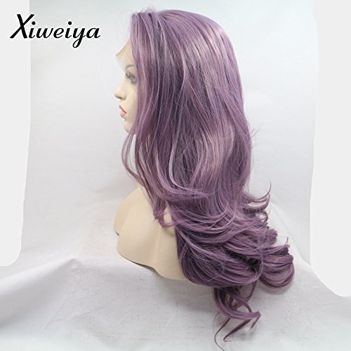 Xiweiya Purple Wig Long Side Part Purple Wavy Wig Synthetic Lace Front Wigs for Women Drag Queen with Heat Resistant Fiber Hair Replacement 24inch - Image 2