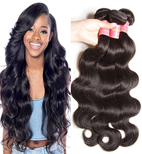 Beauty Forever Hair Brazilian Weave Virgin Hair Body Wave 3bundles 100% Human Hair Extensions 95-100g/pc (14 16 18, natural color 1b#)