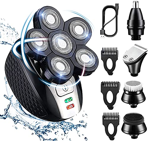 Suttik Head Shavers for Bald Men, Upgrade 5 in 1 Electric Razor for Men, Wet&Dry Six Head Rotary Shaver, Cordless Rechargeable Electric Head Shaver Kits, Waterproof