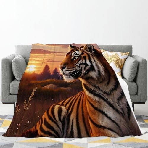 Manta tamaño King con tigre amarillo, manta de franela de alta calidad de 86 x 94 pulgadas | Se adapta a camas tamaño King como cubierta o capa cálida, cobertura completa, lujo de hotel en