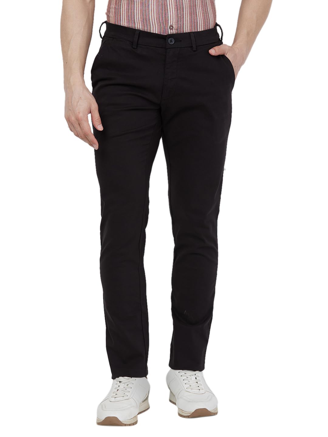 Men Super Slim Fit Solid Piece Dyed Pattern Cotton Blend Flat Front Casual Trouser-image-42