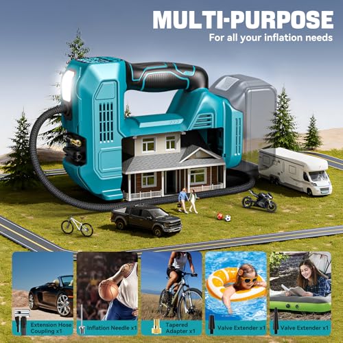 Ecarke Draagbare luchtcompressor voor Makita 18 V batterijen, max. 11 bar, autopomp met digitale manometer, luchtpomp voor auto, motorfiets, fiets, sportballen - zonder batterij - Afbeelding 6