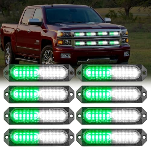 Image of Nilight 8PCS LED Strobe Lights 12V 24V Amber White Sync Feature Ultra Slim | Green White 12 LED Emergency Hazard Warning Light Flashing Warning Mini Surface Mount Grille for Car Truck Camper trailer SUV