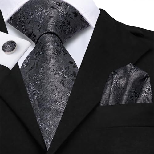 Image of Dubulle Mens Tie Set Solid Paisley Silk Striped Necktie for Men with Cufflinks Tie and Pocket Square