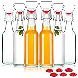 YEBODA Clear Glass Beer Bottles for Home Brewing with Stainless Handle, Easy Wire Swing Cap & Airtight Rubber Seal 16 oz Case of 6