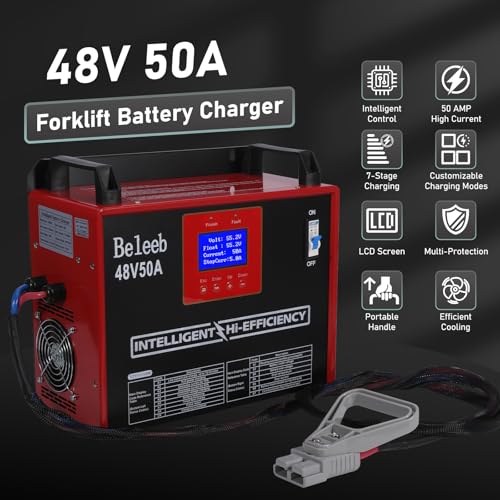 Image of 48V 50A Adjustable Battery Charger, Intelligent Charger for Lead-Acid & LiFePO4 Lithium Batteries, 240V AC Hardwired Charger for Forklifts, Golf Carts, Sightseeing Cars, Energy Storage Systems