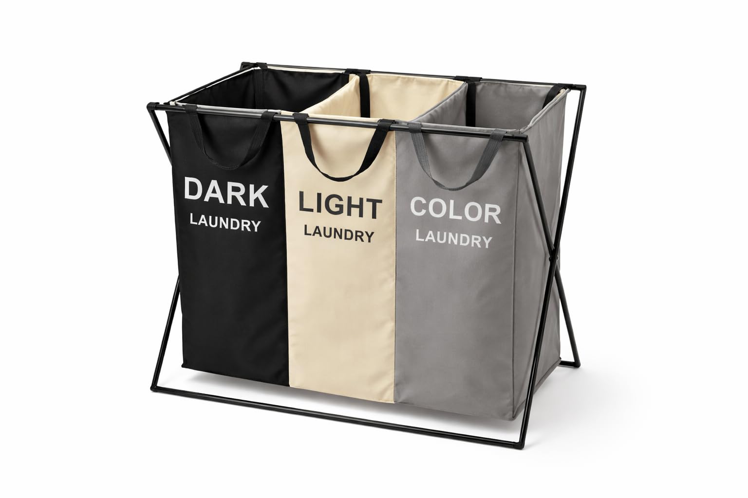 Collapsible Laundry Basket with X-Frame Stand, Foldable Washing Hamper with 2 or 3 Compartments, Washable Clothes Organiser for Bedroom, Bathroom, Utility Room Storage (3 compartment laundry basket)
