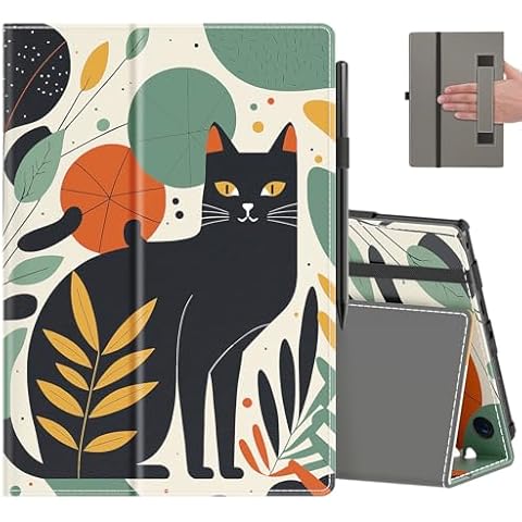 COOWPS Case for All-New Amazon Fire HD 10 Tablet (13th/11th Generation, 2023/2021 Release) 10.1" - Slim Folding Stand Cover with Auto Wake/Sleep, Hand Strap & Stylus Pen Holder, Black Cat Cover