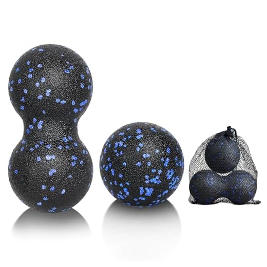 LOPHE Bola de Masaje, 2 Piezas Juego de Bolas Miofasciales, Bola de Masaje de Maní, Rodillo de Masaje, Bola de Masaje Deportivo, Alivia el Dolor Muscular, Punto Negro+Azul