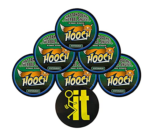 Hooch Herbal Snuff Wintergreen Rough Cut 6 Cans with DC Crafts Nation Skin Can Cover - FIT Black