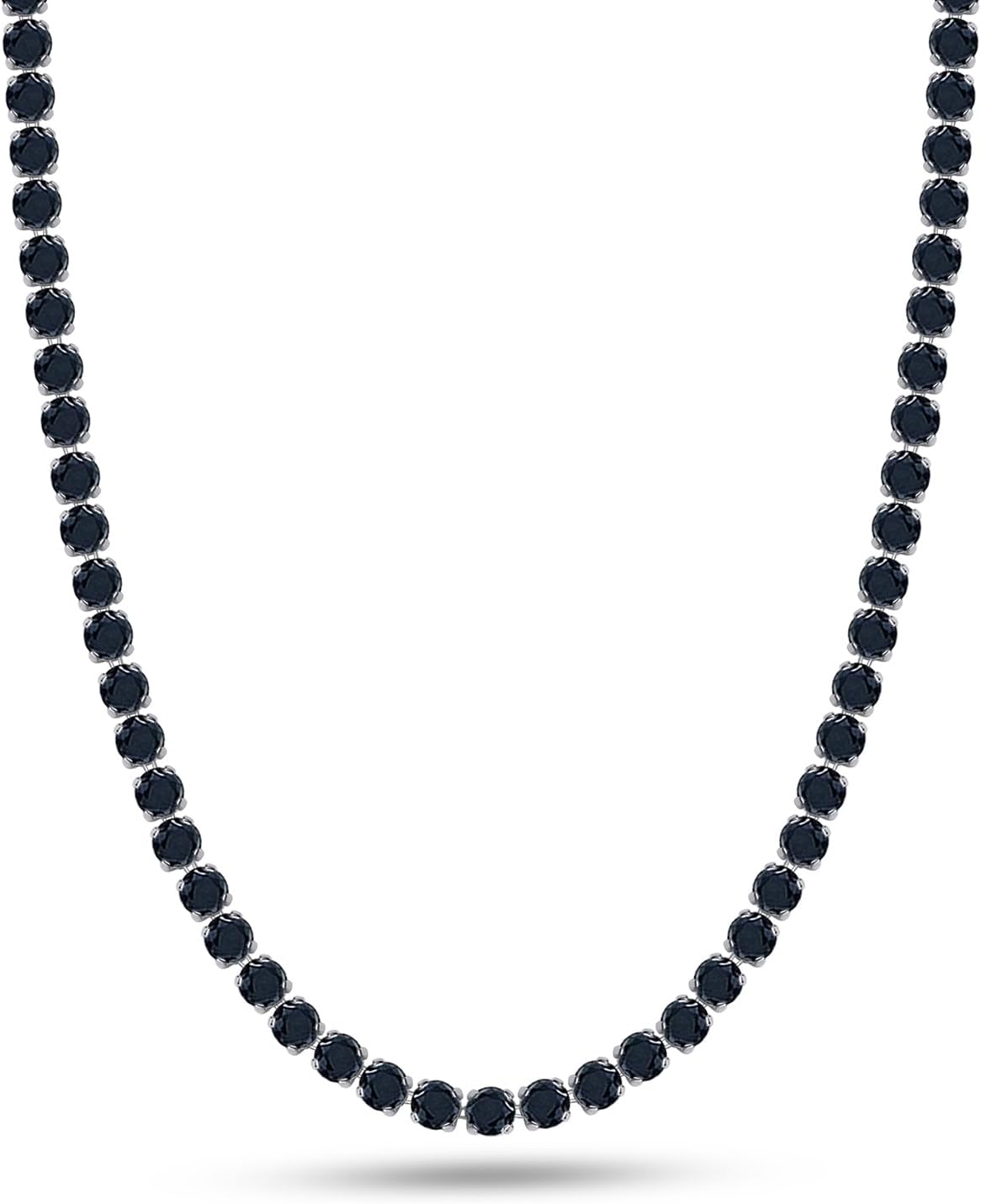 SAVEARTH DIAMONDS Round Cut Lab Created Black Moissanite 3MM To 6.5MM Width Tennis Chain Necklace For Men Women In 14K Black Rhodium Plated Sterling Silver, (VVS1 Clarity, 12.45cttw to 84.20cttw)