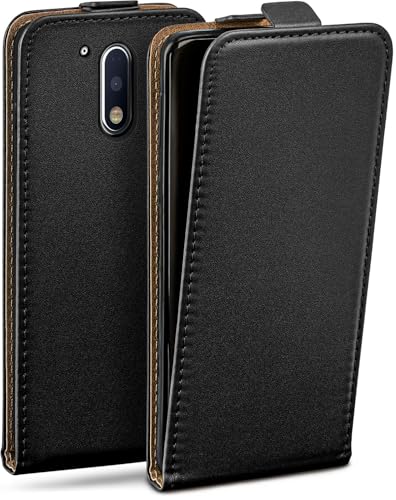 moex Flip Hülle für Motorola Moto G4 / G4 Plus Hülle klappbar mit 360 Grad Schutz, Handyhülle mit Bildschirmschutz, PU Leder Handytasche Lederhülle, Flip Hülle Cover Klapphülle, Schwarz