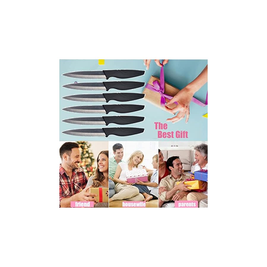 NANO ID Steak Knives Set of 6 Extremely Sharp Kitchen Ceramic Black Blade Knife