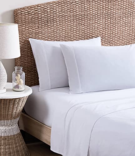 Image of Tommy Bahama - Queen Sheets, Organic Cotton Bedding Set, Softens with Each Wash (TB T200 White, Queen)