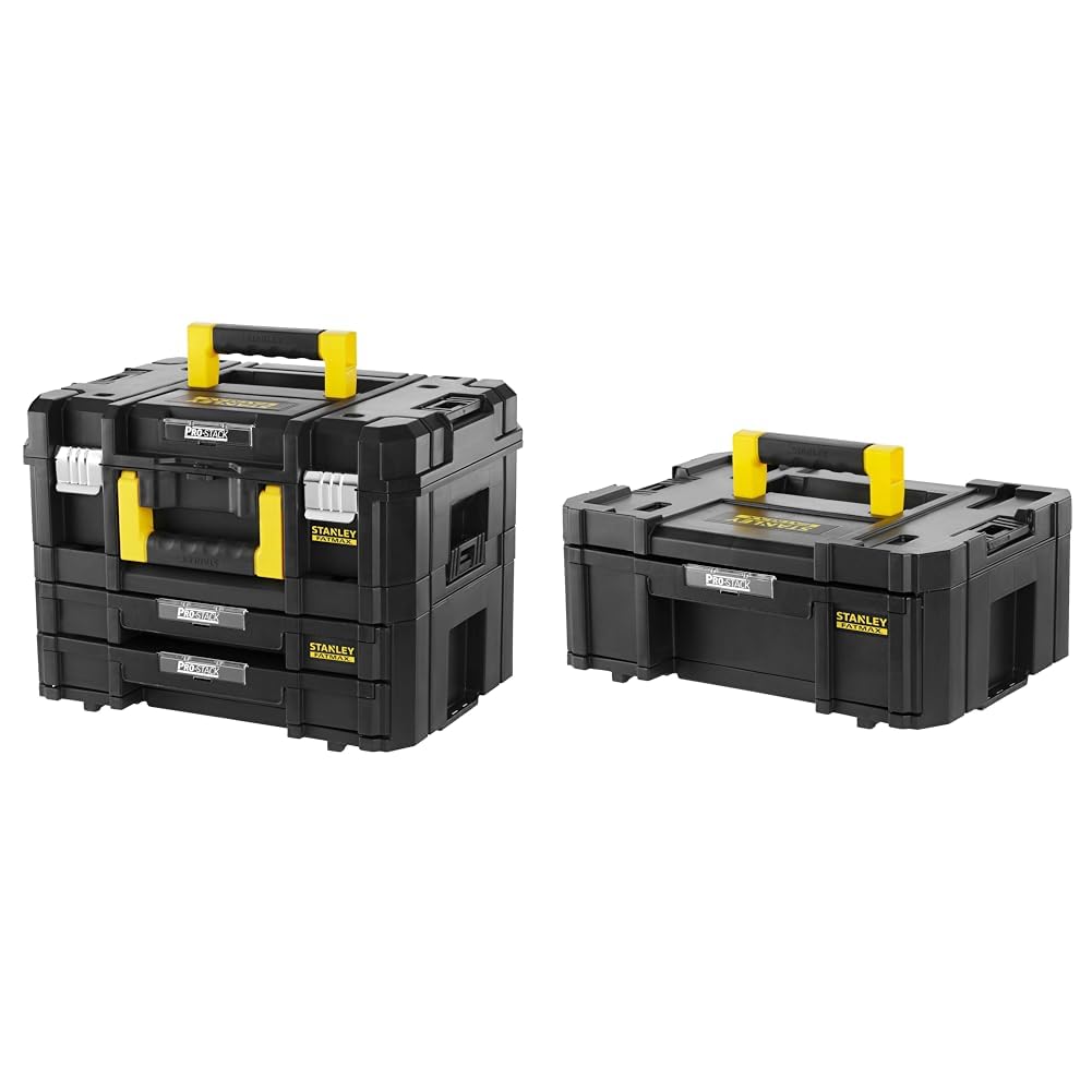 Stanley - FatMax Fmst1-71981 Maleta Multiusos Para Herramientas Con Cajonera Doble Pro-Stack Ii Y Iv, Negro + Fmst1-71968 Cajonera Profunda Pro-Stack Iii, Negro