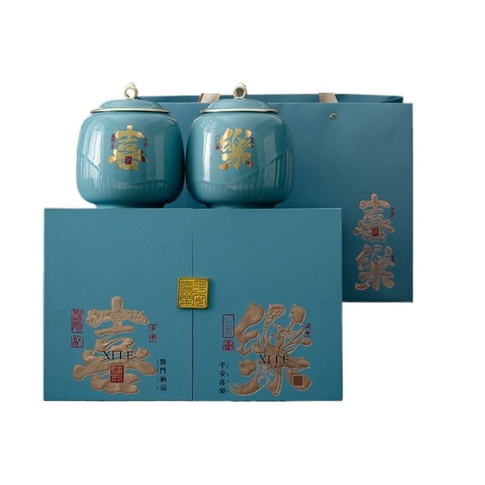 Tarros de Té Recipiente de cerámica for almacenar té suelto, tarro sellado for el hogar, juego de té retro, caja de regalo con tarro doble Recipientes para Guardar Té con Tapas(B,M)
