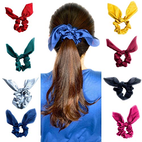 ReallyDobry 8 PCS Satin Hair Scrunchies | Premium Scrunchy | Bow Hair Ties | Ponytail Holder | Rabbit Bunny Ear BowKnot Hair Accessories for Girls and Women | Soft Elastic Hair Bands |