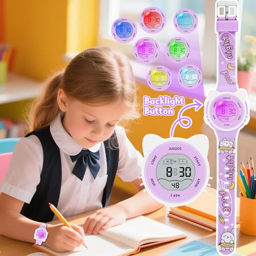 Image of Juboos Kid's Digital Watch for Boys and Girls, Waterproof LCD Digital Sports Kids Watch with 7 Color LED Lights, Stopwatch, Alarm