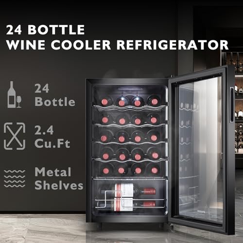 24 bottle mini fridge small freestanding wine cooler refrigerator for red and white with 40-66f digital temperature control glass door