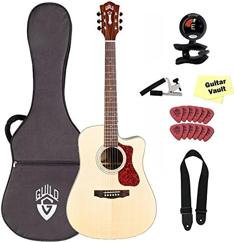 Guild D-150CE Cutaway Acoustic-Electric Guitar with Case and Accessory Pack, Natural