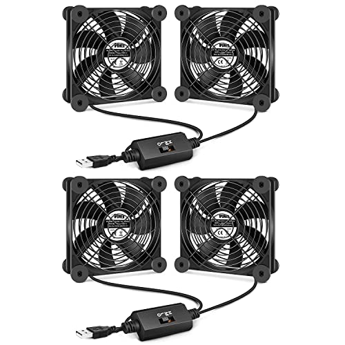 Image of iPower Quiet Cooling Fan 120mm Dual USB Case Fan with Speed Controller for Receiver DVR /PlayStation /Xbox /Computer Cabinet Cooling, 2 Pack, Black