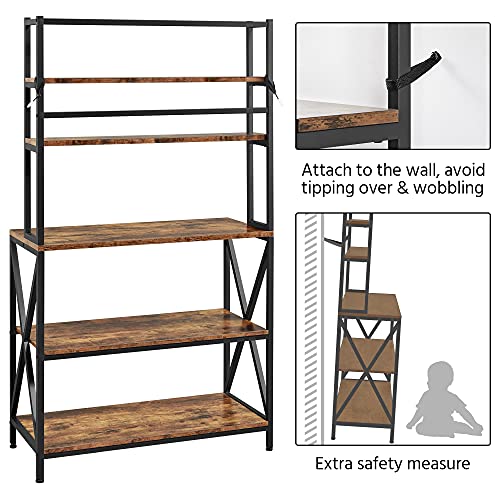 Topeakmart TP-00105351 5-Tire Baker'S Rack For Kitchen With Storage, Kitchen Rack With Hutch Microwave Oven Stand, Free Standing Kitchen Utility Cart Storage Shelf Organizer thumb #4