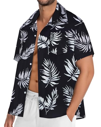 Image of Men Hawaiian Shirt Short Sleeve Summer Beach Button Down Shirts with Pocket