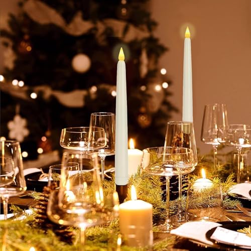 Image of flameless Ivory Taper Candles with Remote Control Timer, 9Pack 9.6x0.8inch