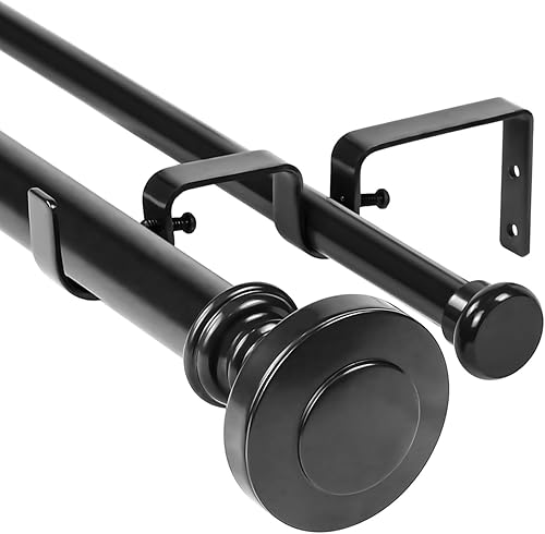 Urbanest Semplice - Juego de barra de cortina de cortina doble con botón plano de 1 pulgada, 58 pulgadas, 48 a 84 pulgadas, color negro