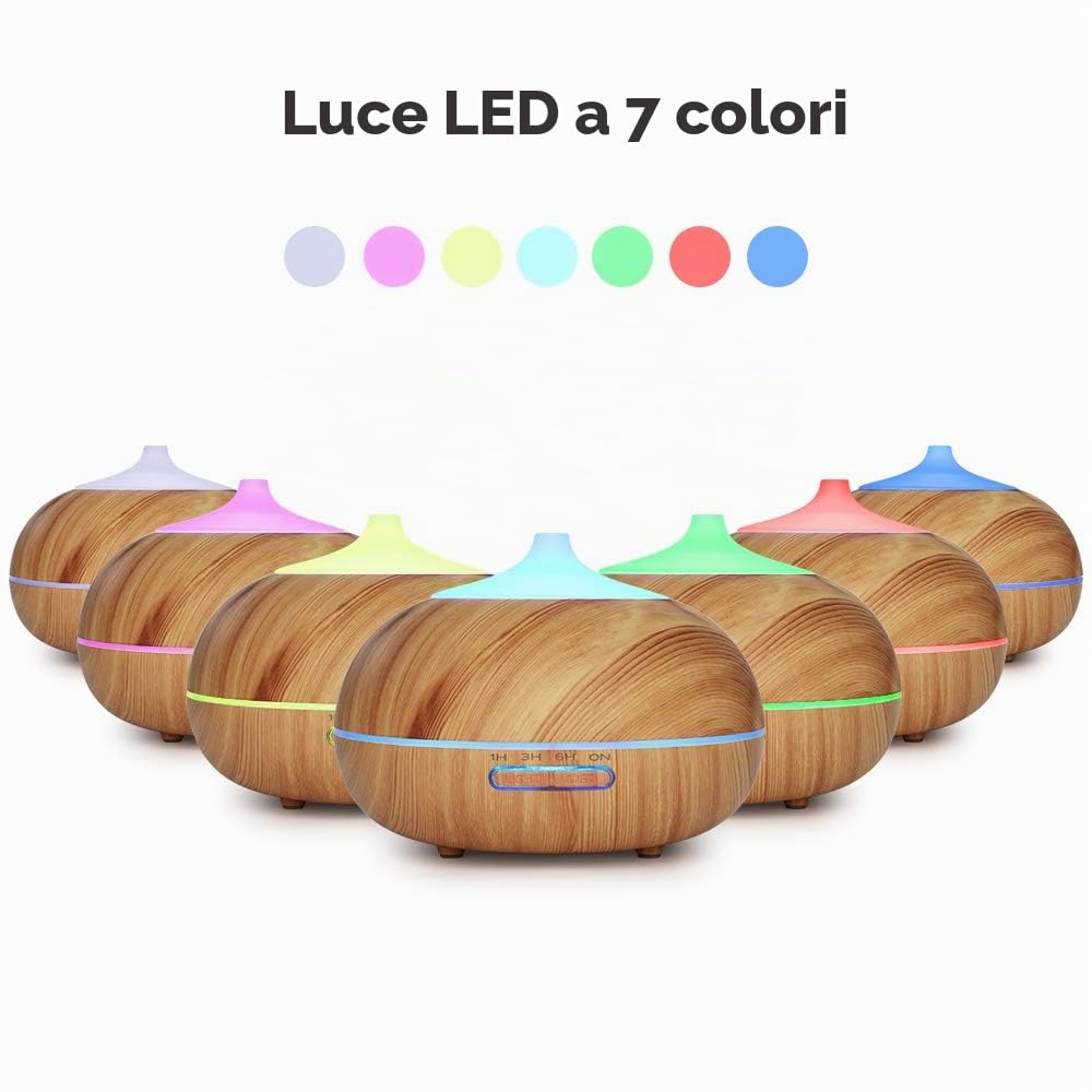 WD&CD Diffusore di Aromi 300ML Diffusore di Oli Essenziali Senz'acqua Spegnimento Automatico / 7 Luci Colorate / 3 Impostazione Timer/Silenzioso - Venatura del Legno Chiaro