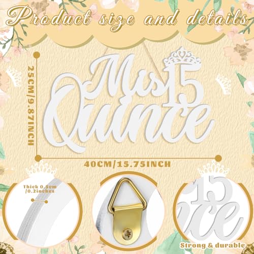 Image of Yuntau Mis 15 Quince Sign Quinceanera Decorations 15th Birthday Quinceanera Party Backdrop Wooden Banner Wall Decor Sign White Mis 15 Quince Birthday Gift for Wall Bedroom Photo Booth Decor Gift