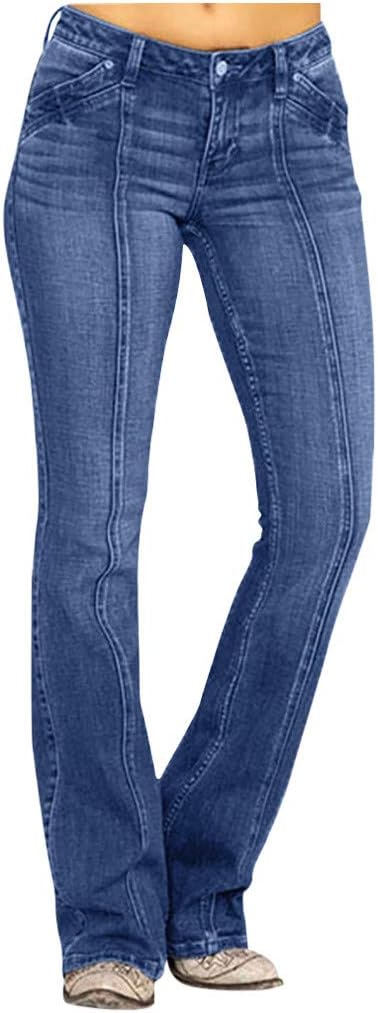 NaRHbrg Pantalones vaqueros acampanados para mujer de talle medio, ajustados, elásticos, pantalones casuales