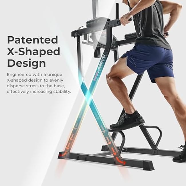 Sunny Health & Fitness Power Tower, Dip Bar, Push-Up & Pull Up Assisting Parallette Station w Optional Rock Climbing Grip Trainer