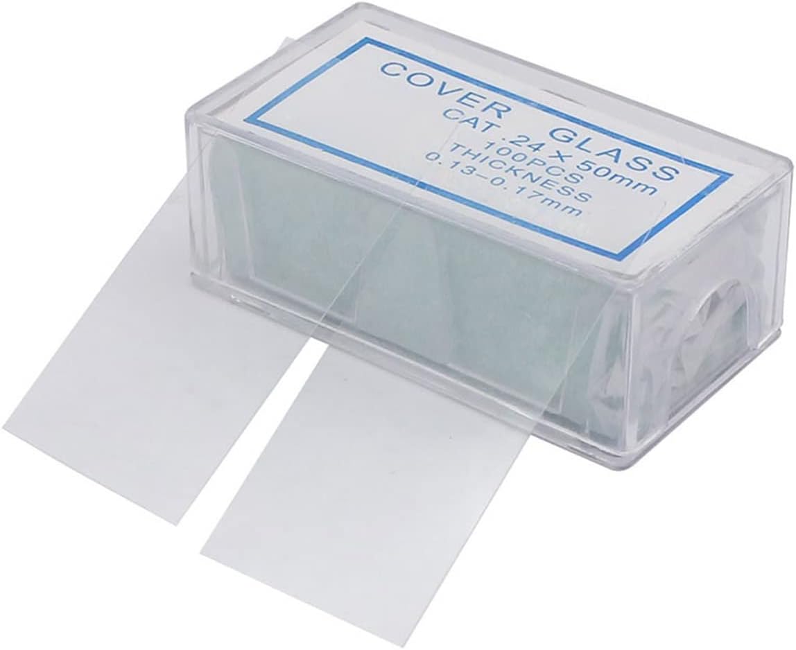 Microscope Accessories Kit 100 Pieces Microscope Cover Glass- 24x50mm Non-fogging Blank Glass Slides 0.13-0.17mm Thickness with Box for Blood Cell Counting Microscope Slides