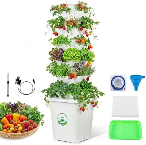 Huanyu Sistema di Coltivazione idroponica 6 Strati 30 baccelli Torre idroponica Verticale con Timer Torre idroponica da Giardino con Serbatoio d'Acqua da 10 l Adatto per Uso Interno ed Esterno
