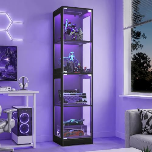 Image of LUE BONA Glass Display Cabinets with RGB LED Light, Single Door, Black