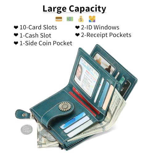 Image of SENDEFN Small Womens Wallet Leather Bifold Card Holder RFID Blocking with Zipper Coin Pocket
