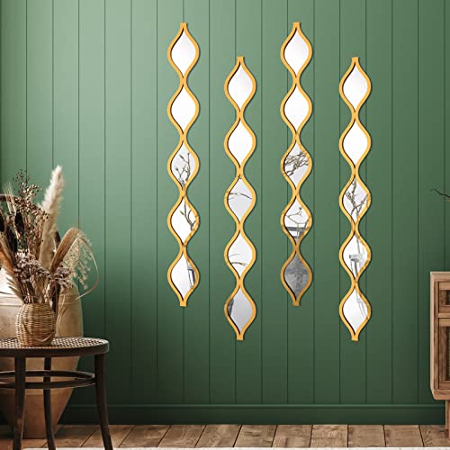 Teardrop Mirror Wall Decor Acrylic Decorative Mirror Narrow Wall Decor Boho Vintage Wall Art Rustic Farmhouse Decorative Long Mirror For Apartment Living Room Bathroom Bedroom Entryway (Gold, 4 Pcs) #TOP5