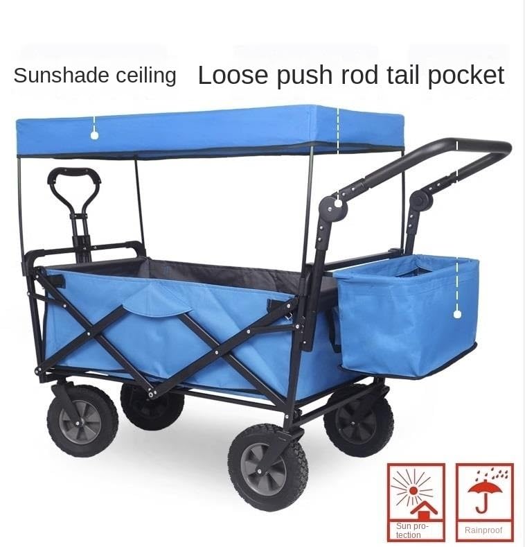 Carrello Pieghevole Da Spiaggia E Campeggio Con Baldacchino Rimovibile – Fuoristrada, Capacità 100kg, Colore Caramello