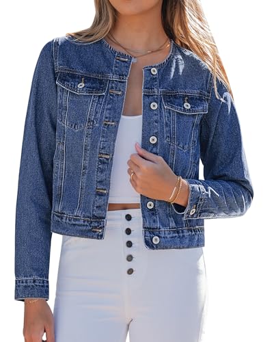luvamia Woman Jacket Western Jackets for Women Blue Jean Jackets for Women Country Concert Outfit Denim Shacket Classic Blue Medium