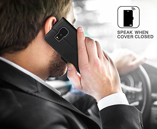 Fyy [Genuine Leather] Wallet Case For Samsung Galaxy S8+ Plus 2017, Handmade Flip Folio Wallet Case With Kickstand Card Slots Magnetic Closure For Samsung Galaxy S8+ Plus 2017 Black #TOP5